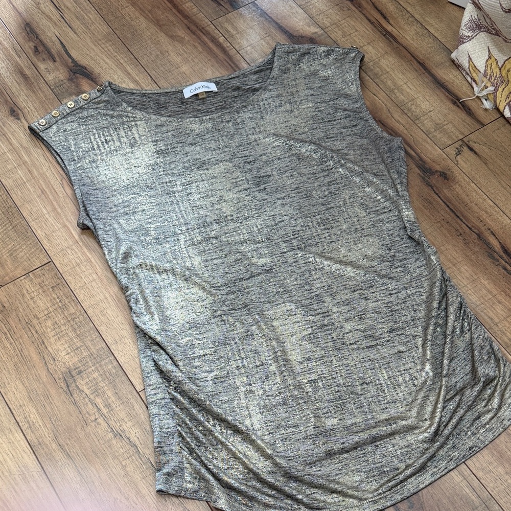 Calvin Klein Metallic Gold Sleeveless Knit Tank